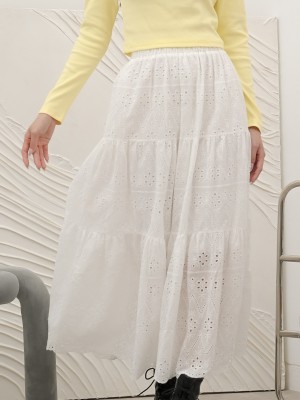 SMARTEN TieredElasticWaist Flower Eyelet Skirt R01