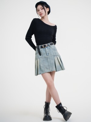 SMARTEN PLEATS DENIM SKORT