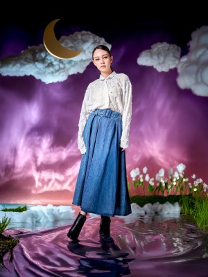 WW Belted Nora Maxi Flare Denim Skirt