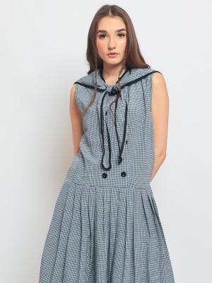 Gingham Pleated Long Dress