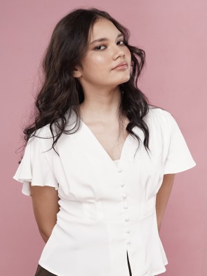 Bell Sleeves Wrap Button Top