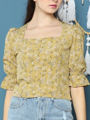 Cottage Core Square Neck Flower Print Top