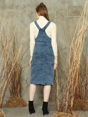 Denim dungaree midi dress