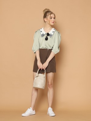 Collar Embroidery Satin Shirt