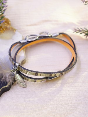 Infinity Feather Leather Bracelet