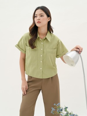 Pleats pocket shirt sleeve shirt