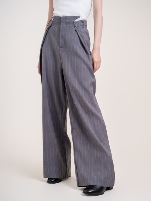 SMARTEN FOLDED WAIST WIDE LEG TROUSERS
