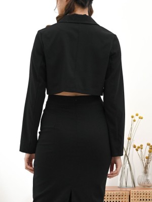 2Pcs Set Black Blazer and Cut out Skirt