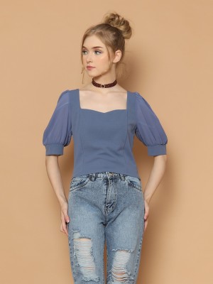 Heart Neckline Puff Sleeves Top