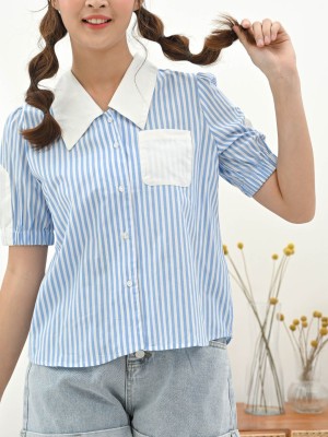 RC Stripe Puff Sleeves Shirt