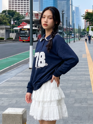 JR NRC Oversize 78 Lace Embroidery Polo Sweat Top