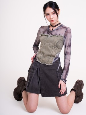 JR DITOX Washed Denim Overlap Pleat Skort