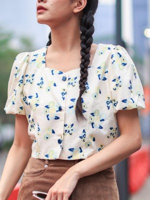 Flower Print Square Neck Shirt