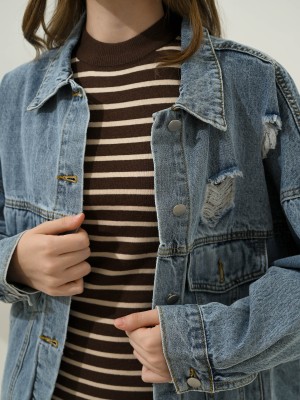 SS23 Ruth Oversize Black Ripped Denim Jacket