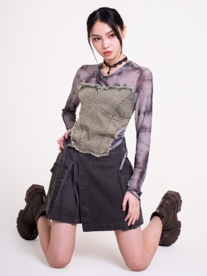 JR DITOX Washed Denim Overlap Pleat Skort