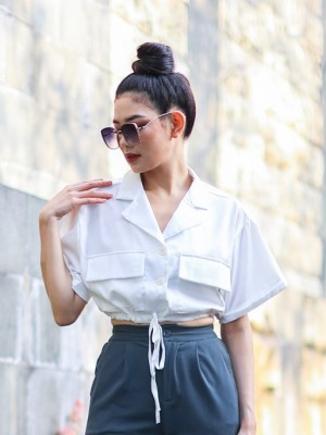 Drawstring Semi Crop Shirt