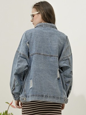 SS23 Ruth Oversize Black Ripped Denim Jacket