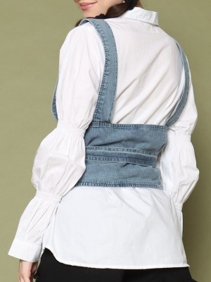 2PCS Set Hug Sleeves Denim Combi