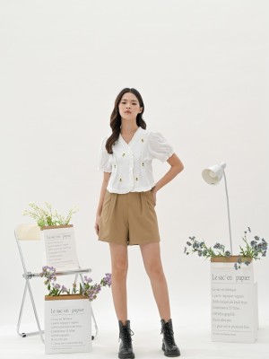 Sunflower ruffle shot sleeves shirt
