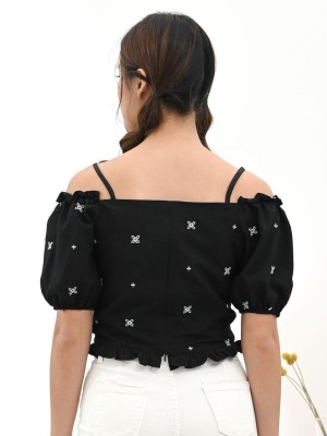 Embroidered off shoulder ribbon front top