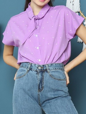 Cottage Core Wide Flap Collar Dots Shirts