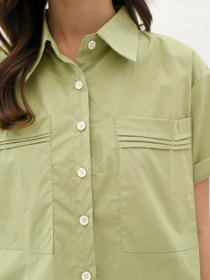 Pleats pocket shirt sleeve shirt