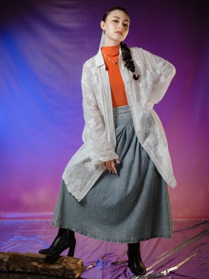 WW ELITE White Flower Embroidery Tunic Shirt Dress