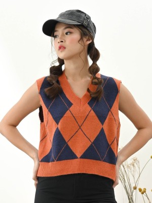 Diagonal Grid Knitted Vest