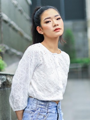 Laser  Cut Embroidered Shirt Top