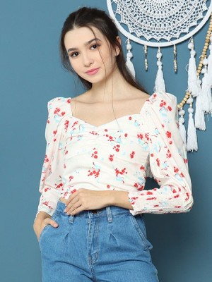 Cottage Core Flower Print Crop Top 