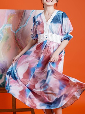 ER Abstract paint midi dress