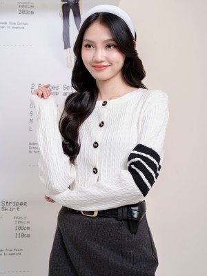 SMARTEN RIBBON BUTTON PLAID CARDINGAN