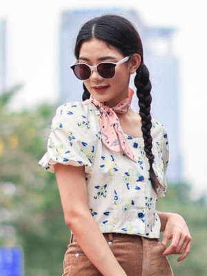 Flower Print Square Neck Shirt