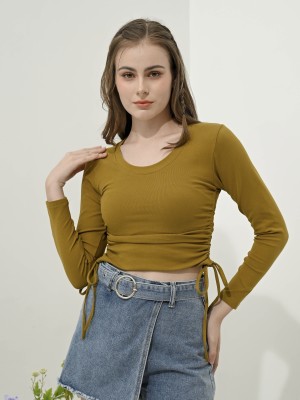 Megan Round Neck Side Drawstring Tee