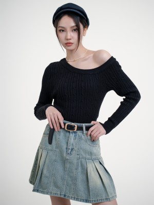 SMARTEN PLEATS DENIM SKORT