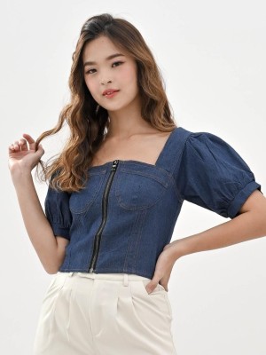 Middle Zip denim Bustier Top