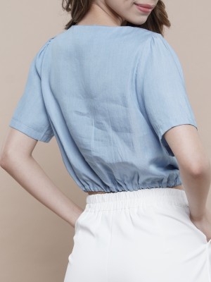 Semi Crop Drawstring Shirt