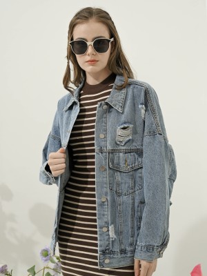 SS23 Ruth Oversize Black Ripped Denim Jacket