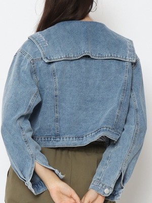 R Wide Collar Embroidered Denim Jacket