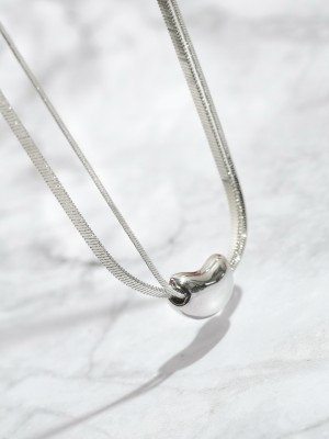 Double Chain Heart Pendant Silver Plated Necklace