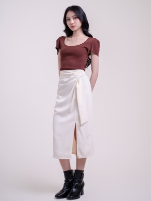 SMARTEN SQUARE NECT CAP SLEEVES KNIT TOP
