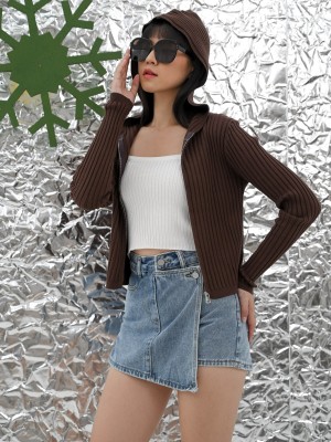 Zip Up Hoodle Knit Cardigan