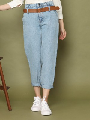 Belted High Waist Tappered Leg Jeans