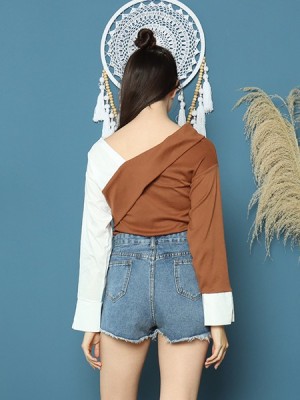 Cottage Core 2 Tone V-Shoulder Top