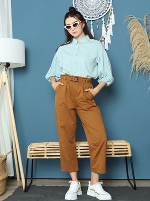 Cottage Core Cigarettes Pants With Mathing Color Belt