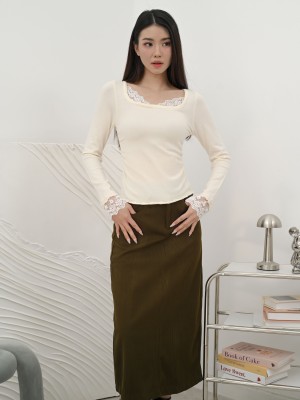 SMARTEN KNIT LACE OUTLINE COMBI TOP