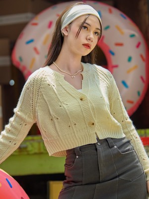 SEA Knitted Pattern Crop Cardigan