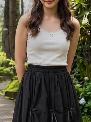 JR CORE PG Low Neck Lace Edge With Ribbon Acc Tee
