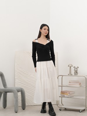 SMARTEN Tiered Flower Embroidery Maxy Skirt RO1