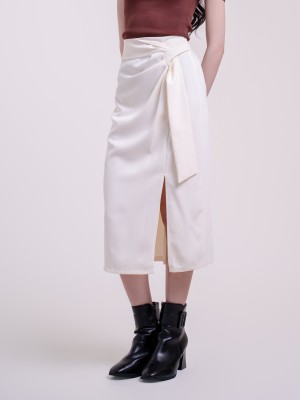 SMARTEN Draped Hole Midi Skirt